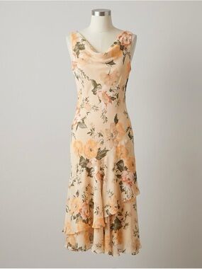 Petite Sophisticate Silk Floral Cowl Neck Slip Dress Sz 2 Coquette Ethereal Boho